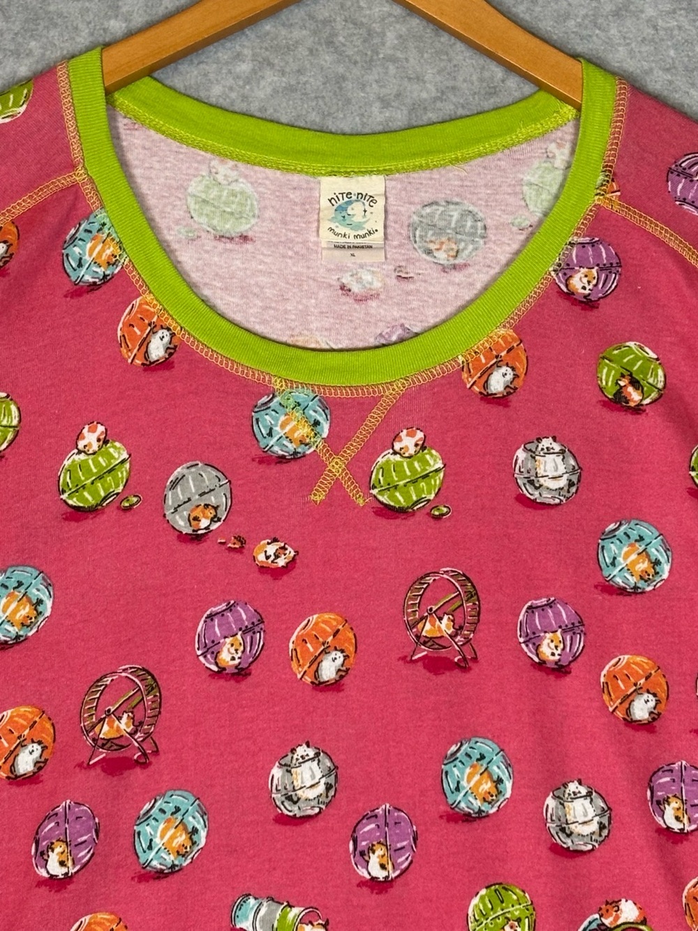 Nite Nite by Munki Munki Long-Sleeve Hamster Print Nightgown-Pink-Women Large
